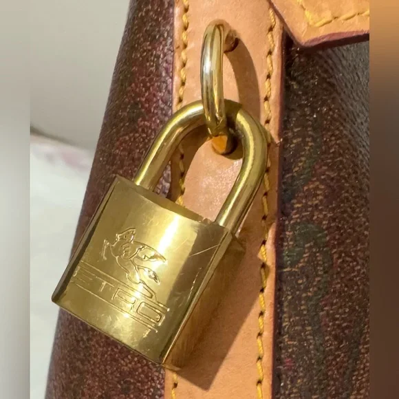 Authentic Vintage Etro Coated Canvas Satchel Handbag Burgundy Paisley VGUC - Picture 8 of 16